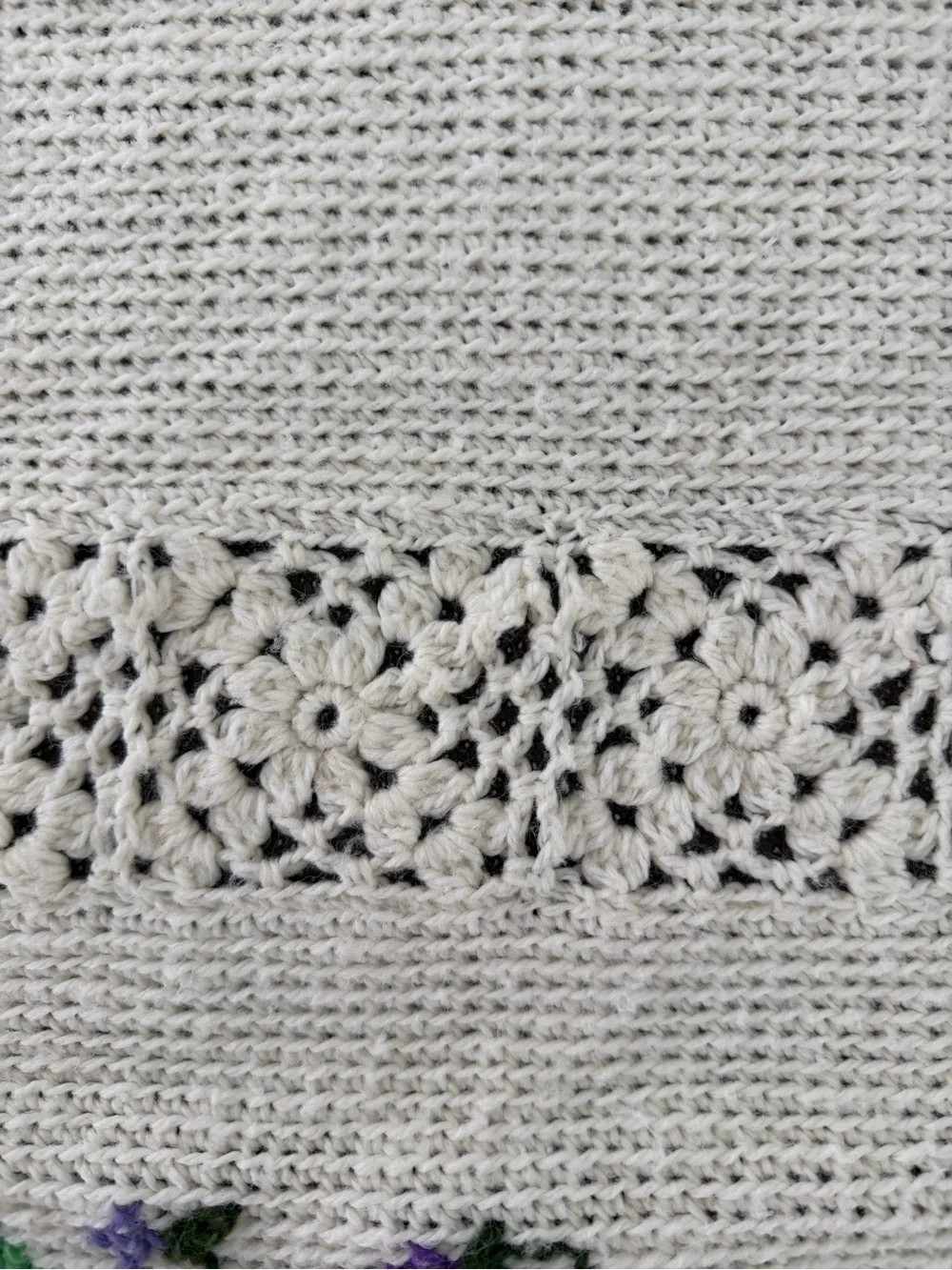 Embroidered Floral Crochet throw blanket- Purple & Green Violets